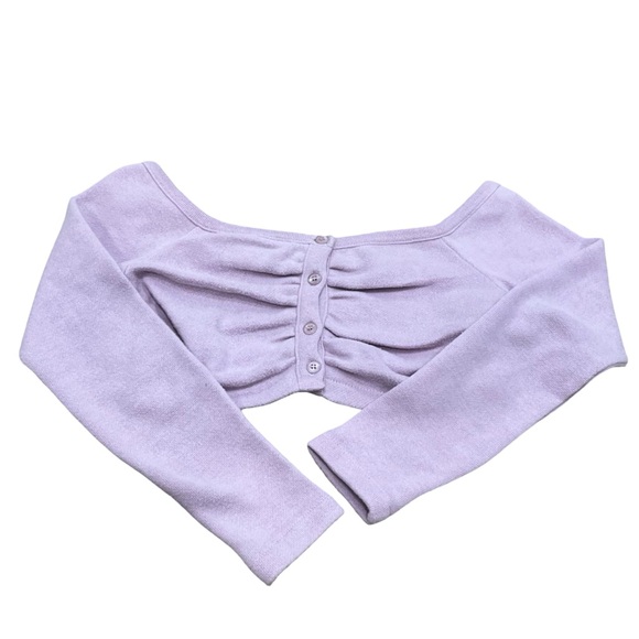 Zara Lavender Off-Shoulder Button Down Long Sleeve Crop Top Size S Pastel - Picture 3 of 10